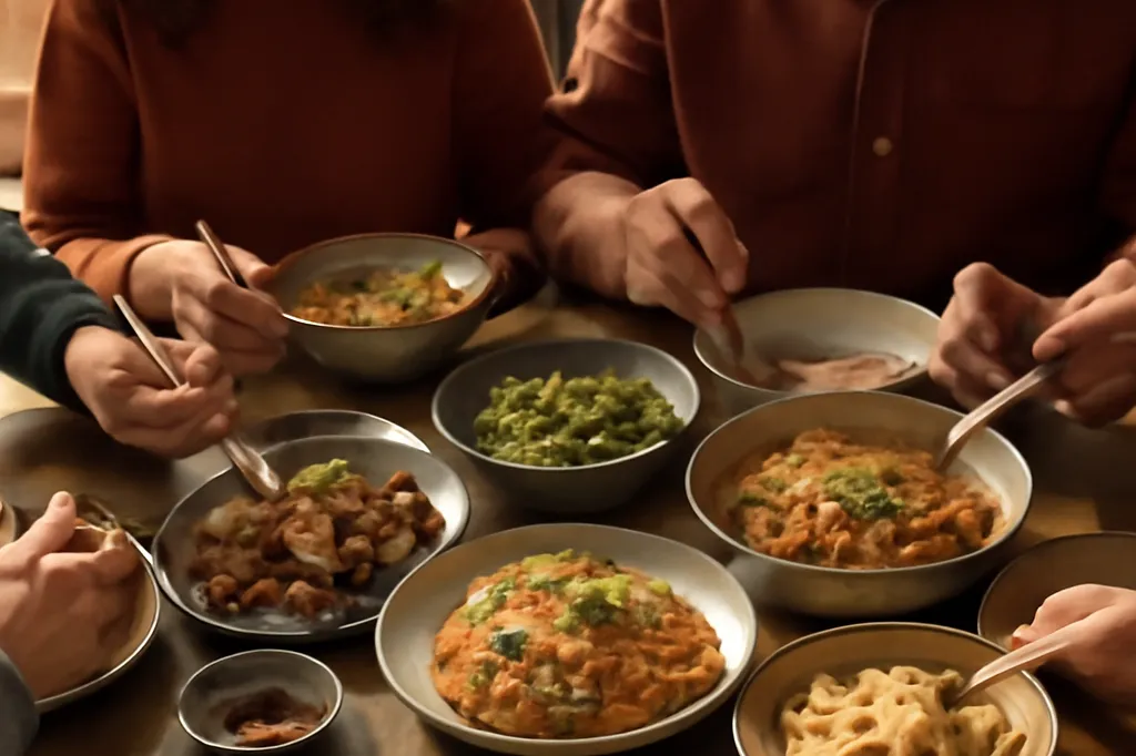 Repas familial élargi égyptien partagé autour d’une table conviviale