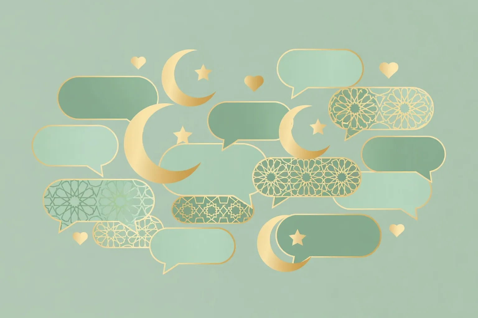 Icônes digitales de chat et symboles islamiques, style design moderne