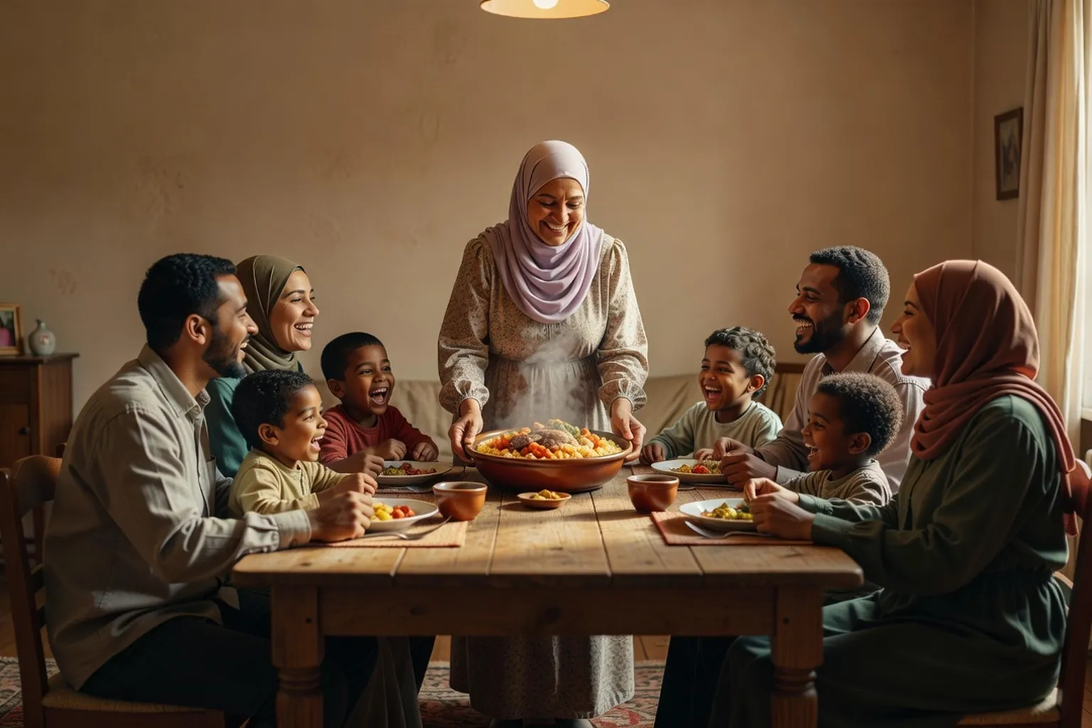 Famille musulmane de la métropole lilloise réunie autour d'un repas, symbole du poids des réseaux familiaux