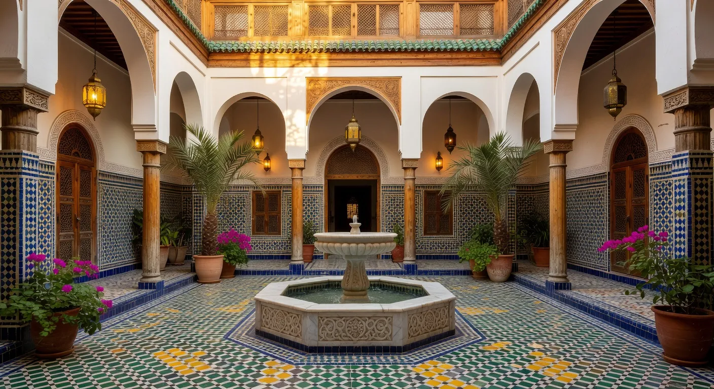 Cour intérieure d'un riad marocain avec zellige