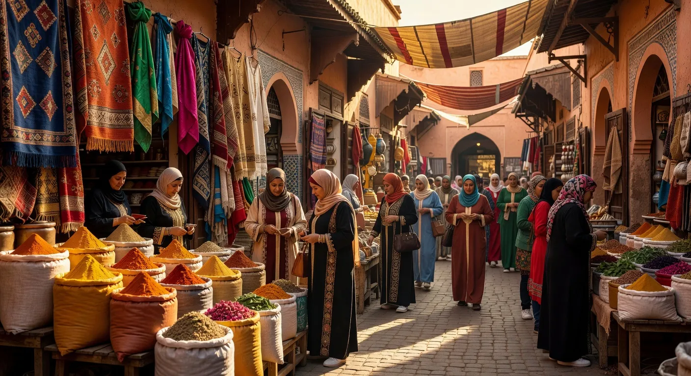 Marché traditionnel à Marrakech, scène culturelle maghrébine