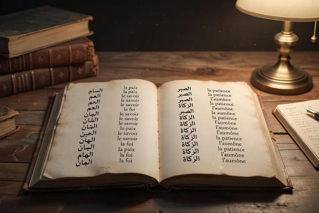 Livre de vocabulaire islamique ouvert — lexique du mariage halal