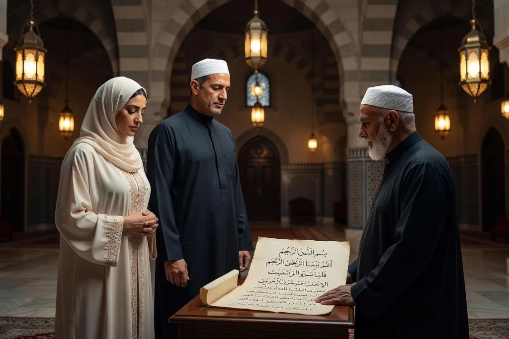 Couple devant imam avec contrat de mariage islamique — cérémonie nikah en France