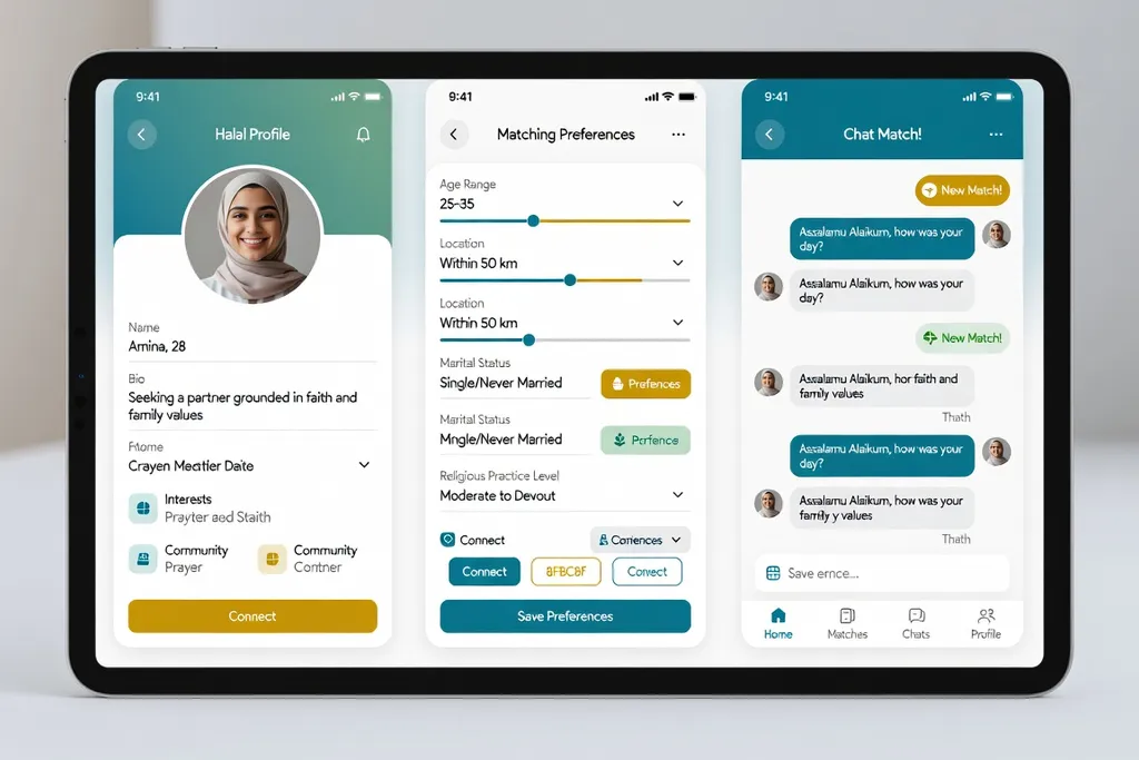 Comparatif visuel des meilleures applications de rencontre halal sur tablette