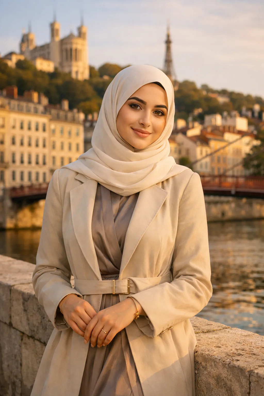 Jeune femme musulmane à Lyon dans une ambiance douce et lumineuse