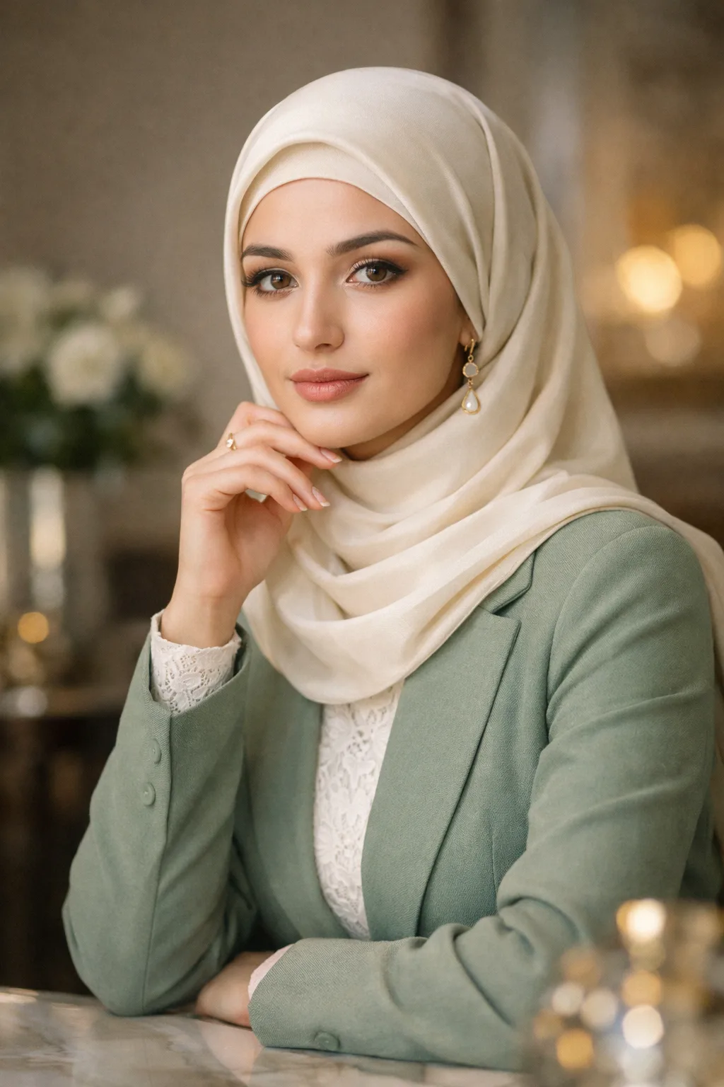 Jeune femme musulmane de Russie dans une ambiance éditoriale lumineuse